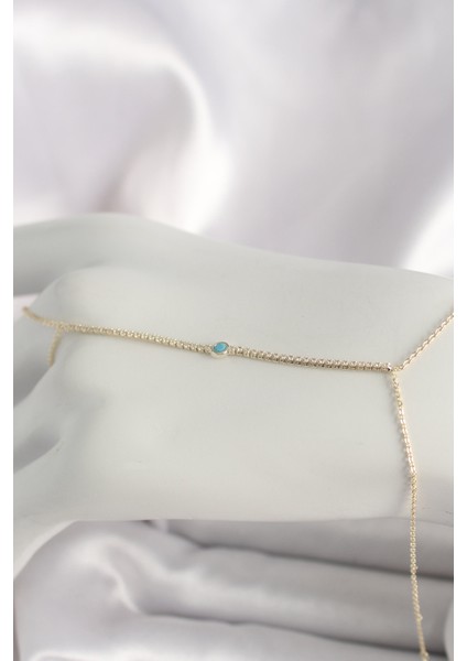 Pirinç Gold Renk Su Yolu Zirkon Taşlı Mavi Taş Detaylı Kadın Şahmeran - Lisinya