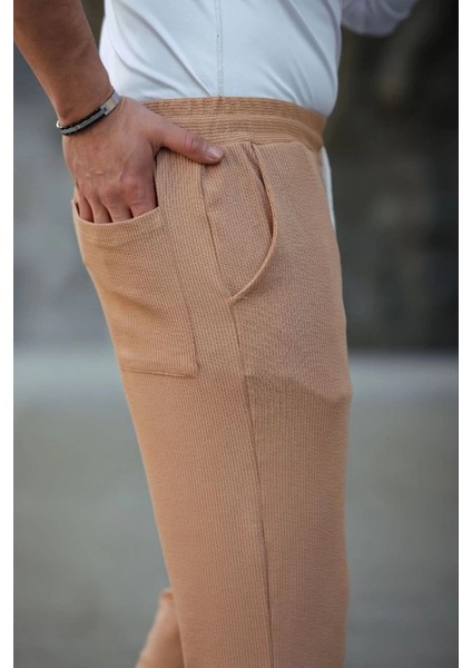 Erkek Paça Yırtmaçlı Burgu Selanik Dokulu Jogger Buggy Pantalon Rahat Kalıp - Kahverengi fiyatları