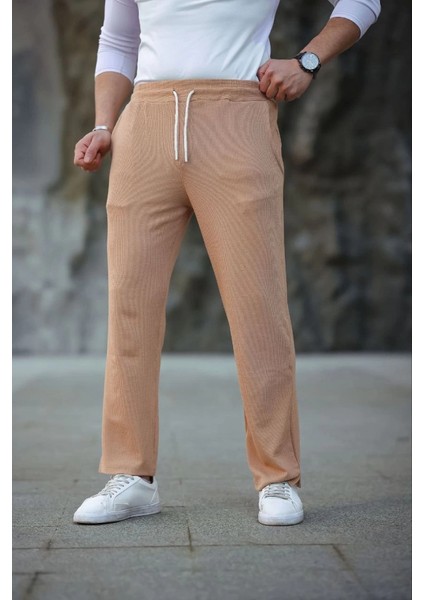 Erkek Paça Yırtmaçlı Burgu Selanik Dokulu Jogger Buggy Pantalon Rahat Kalıp - Kahverengi modelleri