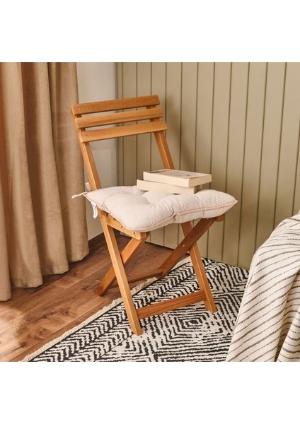Soft Palm Breeze Ince Çizgili Sandalye Minderi - Ekru / Bej - 43X43 cm