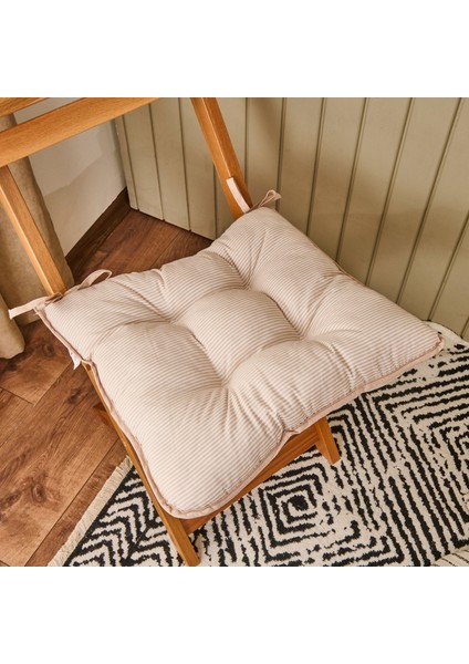Soft Palm Breeze Ince Çizgili Sandalye Minderi - Ekru / Bej - 43X43 cm fiyatları