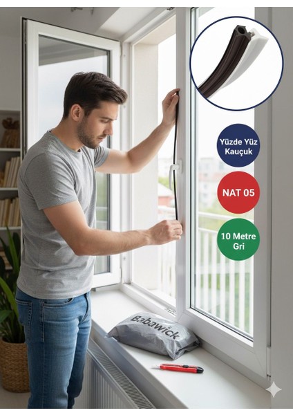 Saf Kauçuk Nat-05 Kapı Pencere Fitili Gri Tamirat Contası Kaliteli ve Uzun Ömürlü