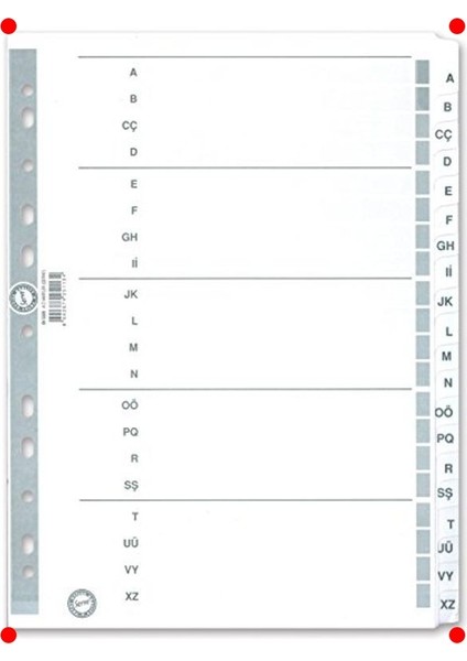 A4 Boyut Alfabetik Karton Ayraç Seti