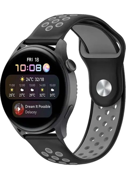 Newface Watch 22MM Spor Delikli Kordon - Siyah-Gri