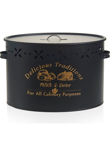 Metal Bölmeli Patates Soğan Kovası - Siyah - 18 Lt