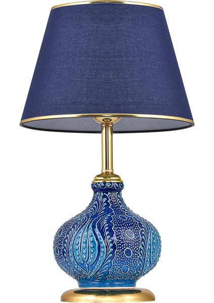 Light Patara Çini Detaylı Seramik Abajur - Mavi Şapka / Gold Ayak modelleri