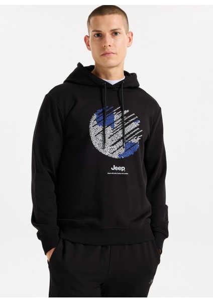 Kapüşon Yaka Baskılı Siyah Erkek Sweatshırt J5WM-SWT7694