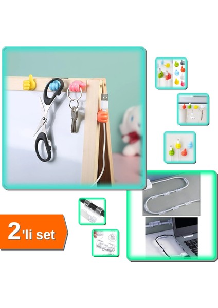 10 Adet Renkli Ok Işareti + 20 Adet Kablo Sabitleyici Klipsler - 2li Set HH5MB1