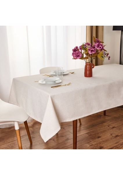Soft Bella Keten Masa Örtüsü - Ekru - 140X200 cm