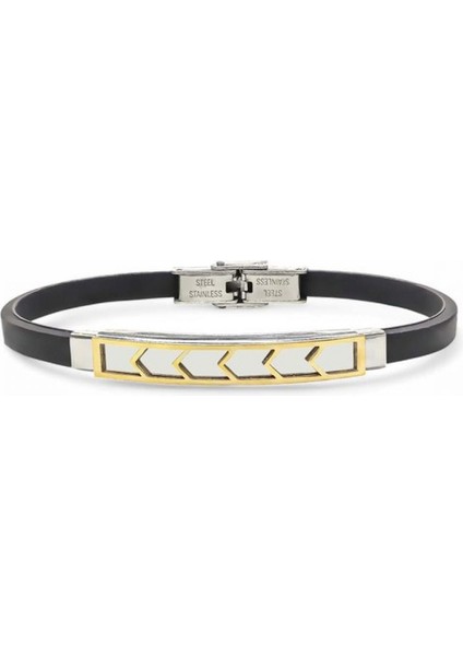 Erkek Desenli Silikon Kordonlu Çelik Bileklik