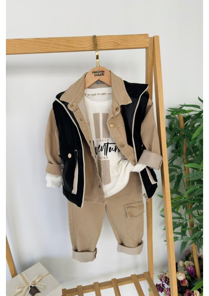 Kapitone Yelekli Kargo Cepli 4 Parça Erkek çocuk takım - Siyah fiyatları