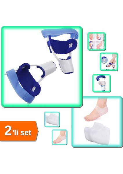 Baş Parmak Kemik Düzeltici Gece Ateli Çift + Silikon Topuk Koruyucu Topuk Gömleği Çift - 2li Set Wpl