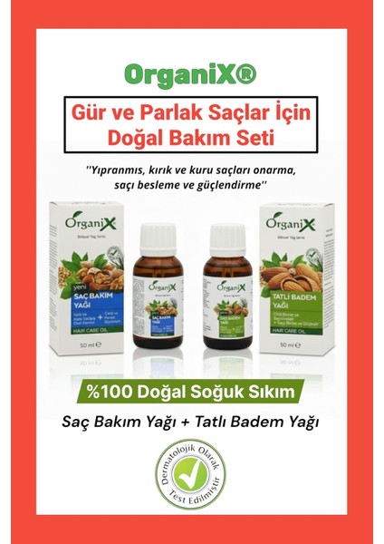 2' Li Doğal Saç Bakım Yağı Seti - Saç Bakım Yağı & Tatlı Badem Yağı - Gür ve Parlak Saçlar Için 2X50