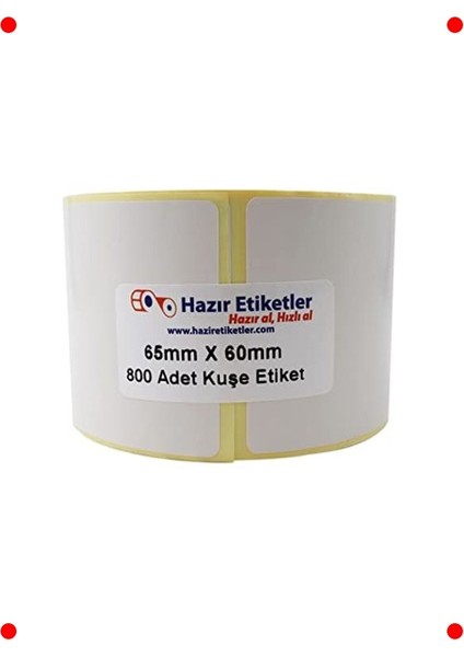 800 Adet Baskısız Kuşe Etiket Rulosu 65X60MM