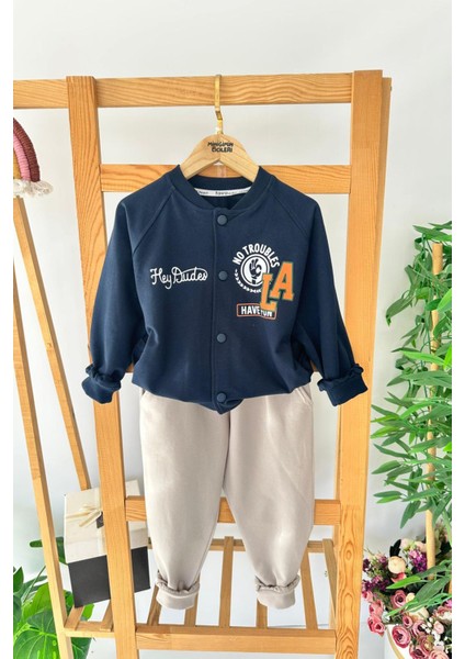 La Baskılı Sweat ve Pantolon 2 Li Erkek Takımı - Lacivert