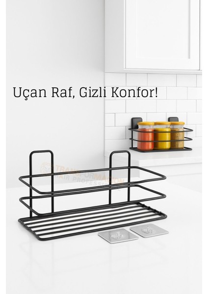 Yapışkanlı Duvar Rafı – Baharat Rafı, Kavanoz Rafı Banyo/mutfak Organizer, 30 x 12 x 9 cm 722347