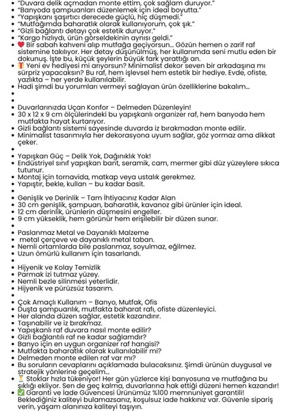 Yapışkanlı Duvar Rafı – Baharat Rafı, Kavanoz Rafı Banyo/mutfak Organizer, 30 x 12 x 9 cm 722347