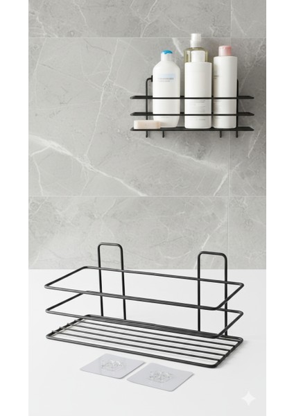 Yapışkanlı Duvar Rafı – Baharat Rafı, Kavanoz Rafı Banyo/mutfak Organizer, 30 x 12 x 9 cm 722347