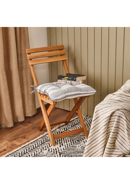 Soft Elegant Curves Kalın Çizgili Sandalye Minderi - Ekru / Siyah - 43X43 cm