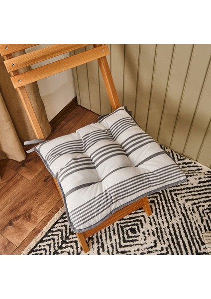 Soft Elegant Curves Kalın Çizgili Sandalye Minderi - Ekru / Siyah - 43X43 cm fiyatları