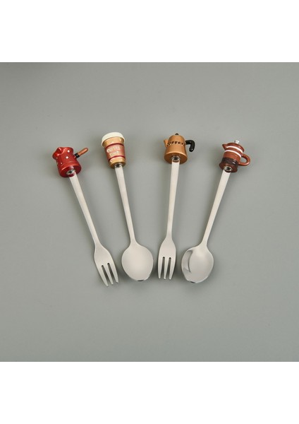 Kaşık ve Çatal Figürlü 4 Parça Sunum Seti - Renkli modelleri