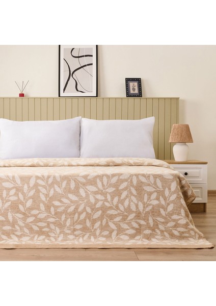 Soft Sprig Pamuklu Çift Kişilik Battaniye - Bej - 200X220 cm