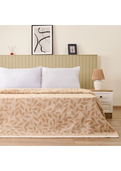 Soft Sprig Pamuklu Çift Kişilik Battaniye - Bej - 200X220 cm fiyatları