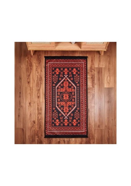 Soft Ruby Afgan Desenli Halı - Kırmızı - 80X150 cm