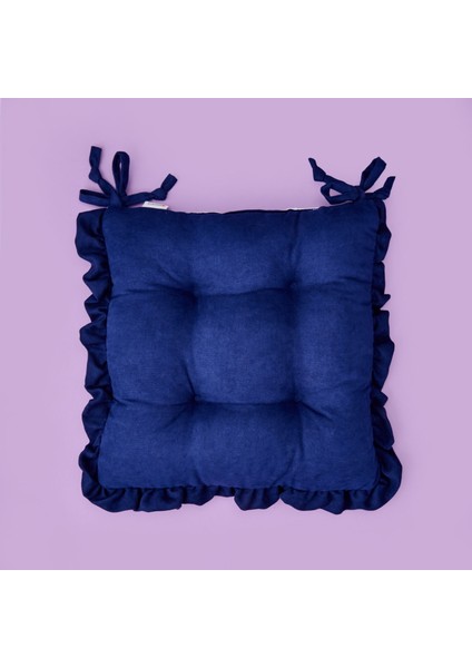 Soft Nora Sandalye Minderi - Lacivert / Beyaz - 40X40 cm