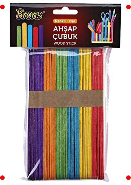 Renkli Dar Ahşap Çubuklar 50 Adet