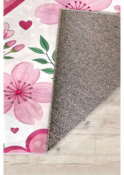Kalp Bahçesi Çiçekli Kalpli Bambu Çocuk Odası Halısı