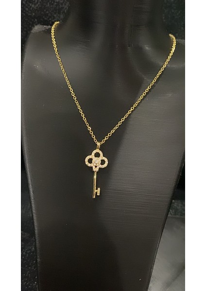 Çelik Zirkon Taşlı Anahtar Kolye modelleri