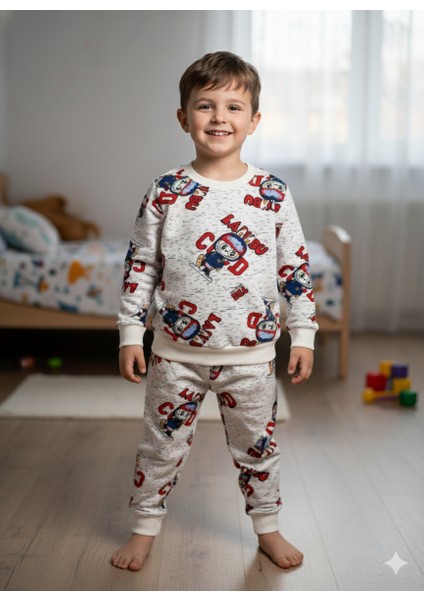 Erkek Çocuk Beyaz Labubu Karakter Baskılı %100 Pamuk Mevsimlik Pijama Takımı fırsatları