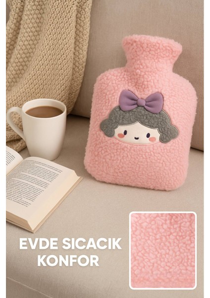 Pembe Peluş Sıcak Su Torbası – Yumuşak, Güvenli ve Şık Saçlı Kız Model, 1 Litre modelleri