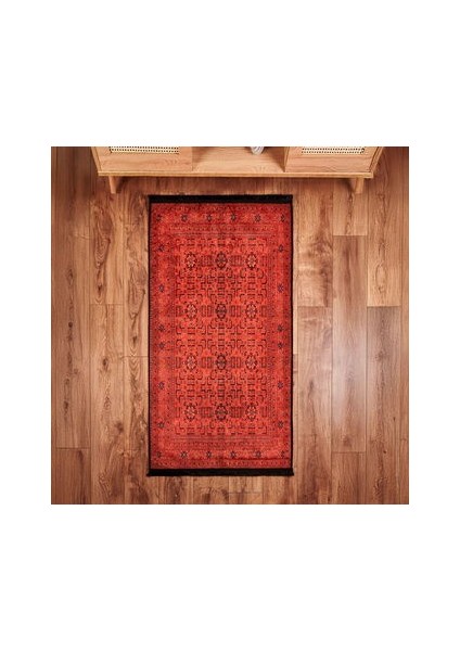 Soft Atlas Afgan Desenli Halı - Kırmızı - 80X150 cm