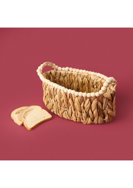 Boncuklu Hasır Sepet - Kahverengi - 33X20X12 cm modelleri