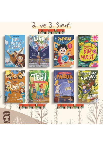 2.3. Sınıf- Hapı Yuttuk Eczanesi, Liya ve Düş Fırçası, Bir Robotun Kafası Karışırsa, Temmuz Kabuğu, Kuyruklu Bir Mucize, Anne Biz Uzaylı Mıyız?, Karınca Tobi, Faruk(8kitap)