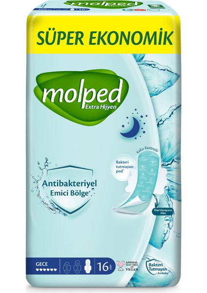 Molped Enessiworldtra Hijyen Gece Ped Süper Eko 16 Adet