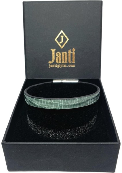JTAW25BLK1633 Hakiki Deri Mıknatıs Kapama Su Yeşili Garantili Hediye Kutulu Janti Bileklik