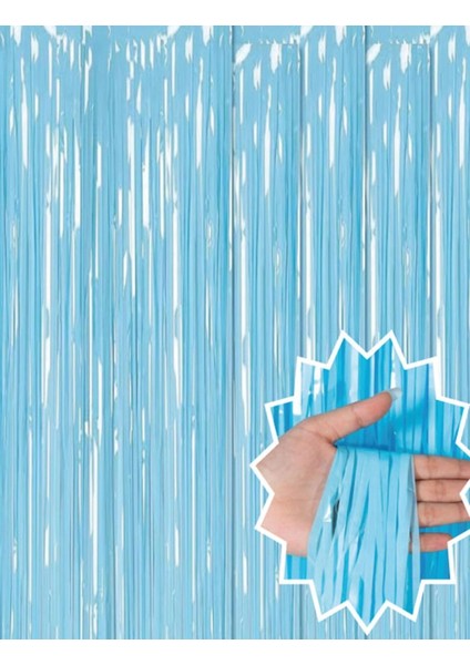 Soft Mavi Püsküllü Kapı Perdesi - Parti, Baby Shower, Sünnet Süsü 1x2 M fiyatları