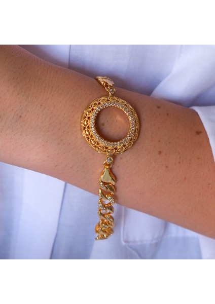 Yarım Altın Çerçeve Bileklik Çelik Altın Kaplama İşlemeli Figaro Model BLK-1107
