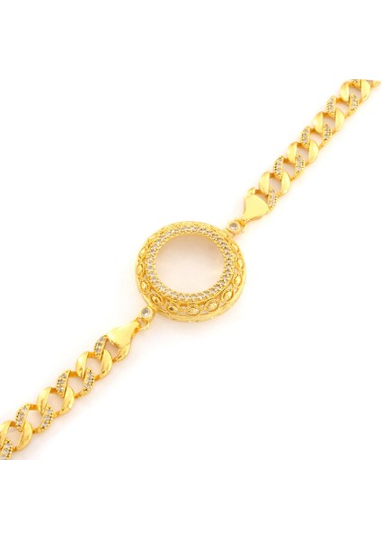 Yarım Altın Çerçeve Bileklik Çelik Altın Kaplama İşlemeli Figaro Model BLK-1107