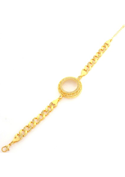 Yarım Altın Çerçeve Bileklik Çelik Altın Kaplama İşlemeli Figaro Model BLK-1107