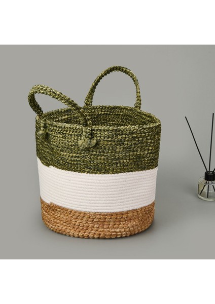 Living Green Culture Dekoratif Sepet - Krem / Yeşil - 27X28 cm fiyatları