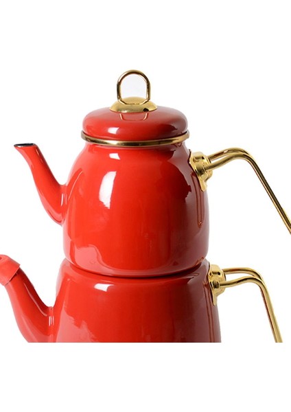 Emaye Çaydanlık - Kırmızı / Altın fiyatları
