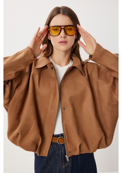 Süet Görünümlü Bomber Ceket LOH0014 Camel