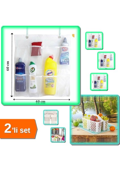 8 Cepli Askılı Mutfak Banyo Düzenleyici File + Beyaz Buzdolabı Düzenleyici Sepet - 2li Set 25471Z
