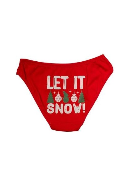 Kırmızı Yılbaşı Desenli Let It Snow Pamuklu Külot