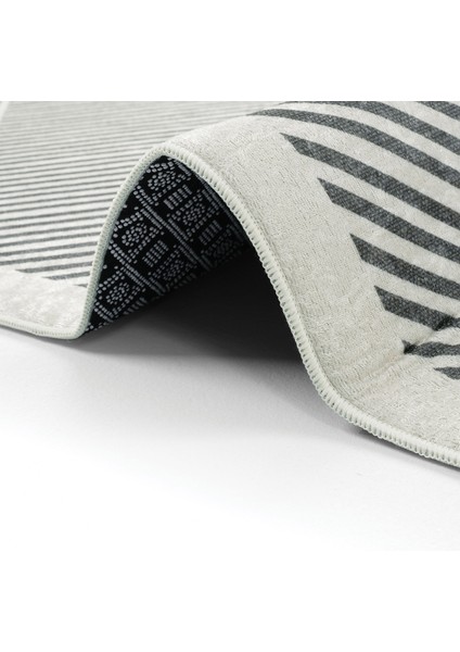 Pratico Gri Kaymaz Taban Halı Geometrik Desen Yumuşak Dijital Baskı Makinede Yıkanan Mutfak Halısı