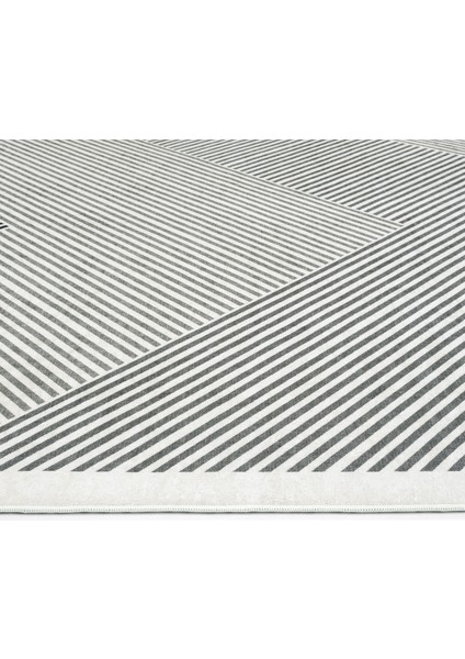 Pratico Gri Kaymaz Taban Halı Geometrik Desen Yumuşak Dijital Baskı Makinede Yıkanan Mutfak Halısı